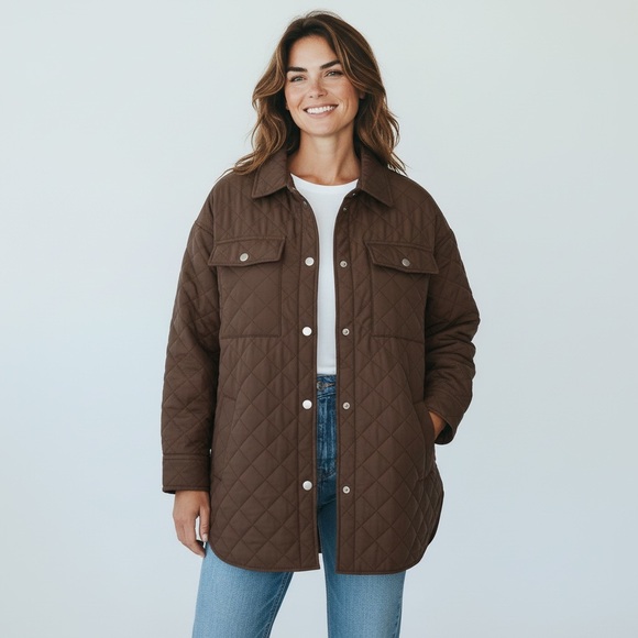 Ashley Outerwear Jackets & Blazers - Ashley Outerwear Brown Quilted Utility Shacket 8 Oversized Gorpcore Normcore